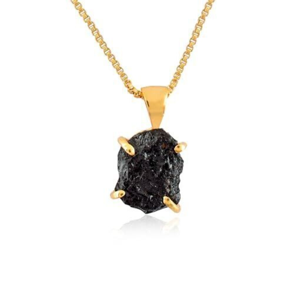 8108 Raw Black Tourmaline Necklace - Natural Rough Stone Pendant | 18k Gold